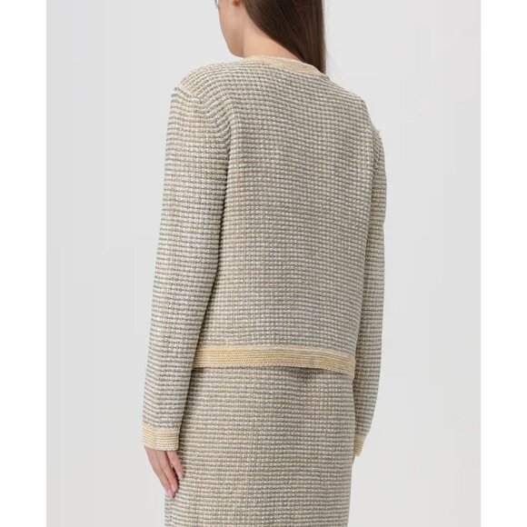 Tory Burch  Metallic Thread Striped Cardigan Ivory White Silver Size Medium - Picture 4 of 10